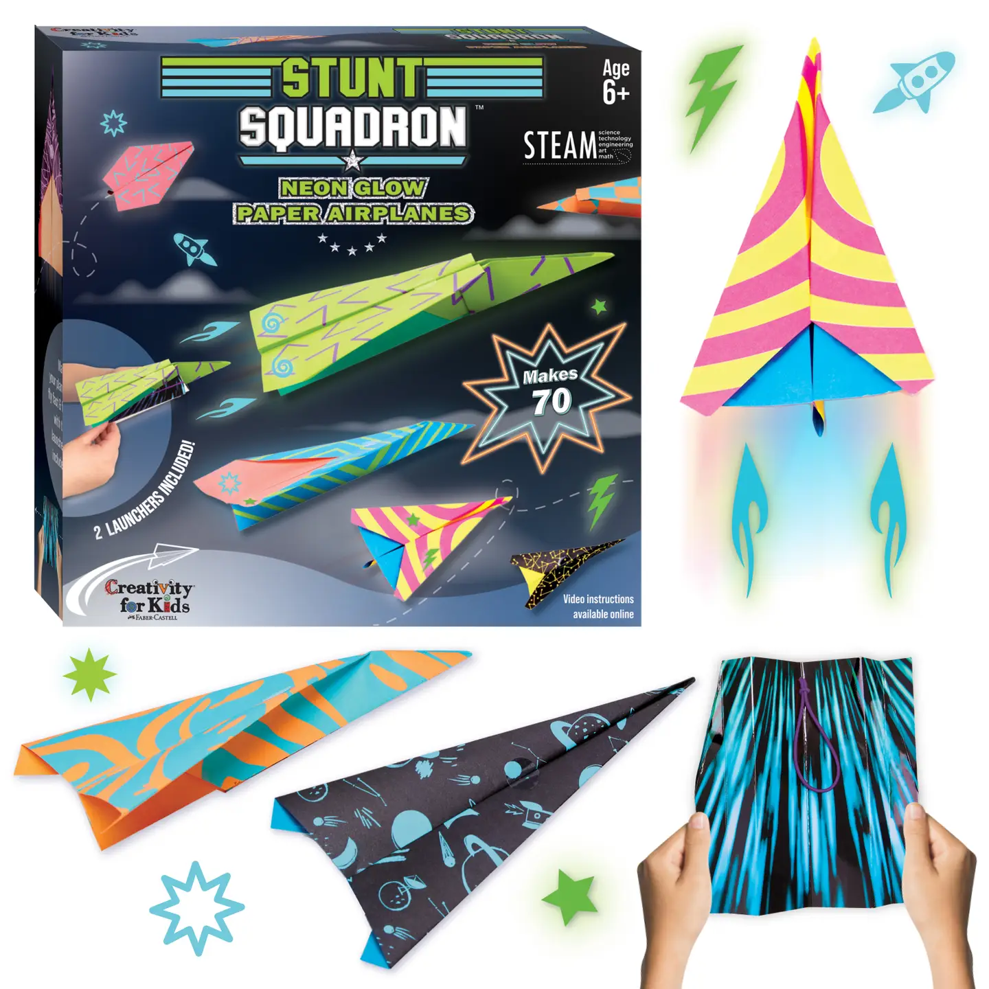 Stunt Squadron Neon Glow Paper Airplane Kit