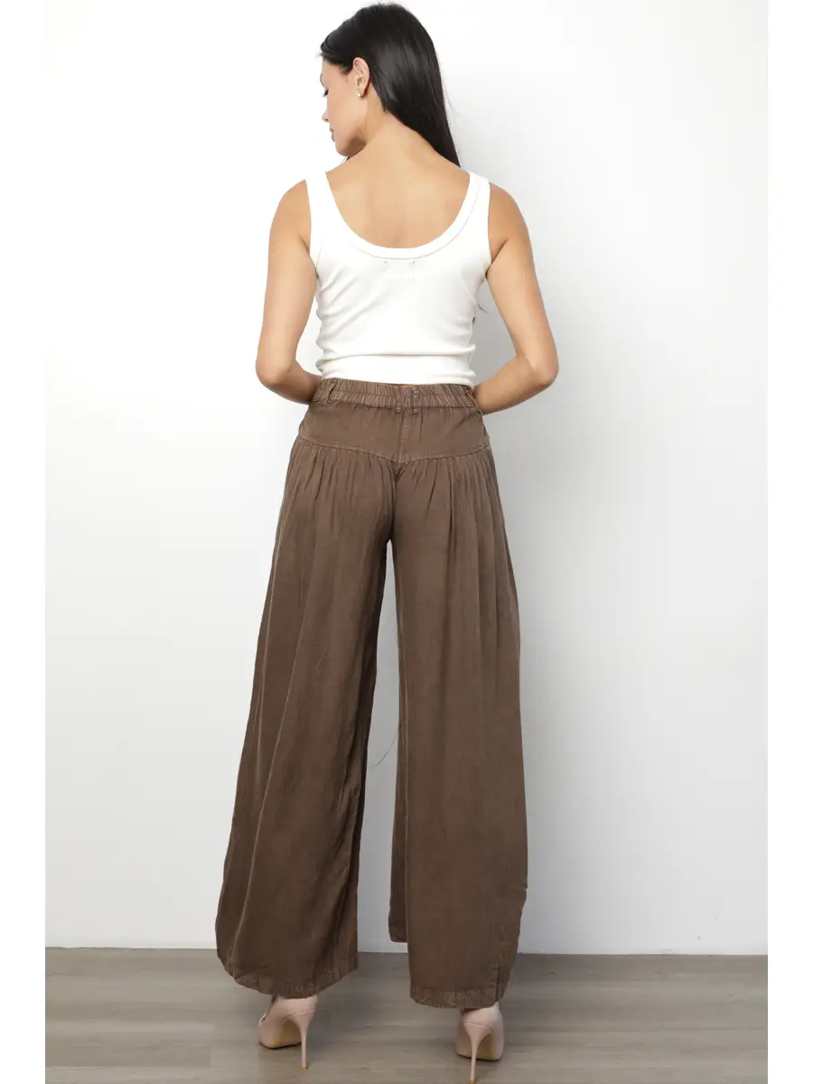 Acid Wash Button Front Wide Leg Pants