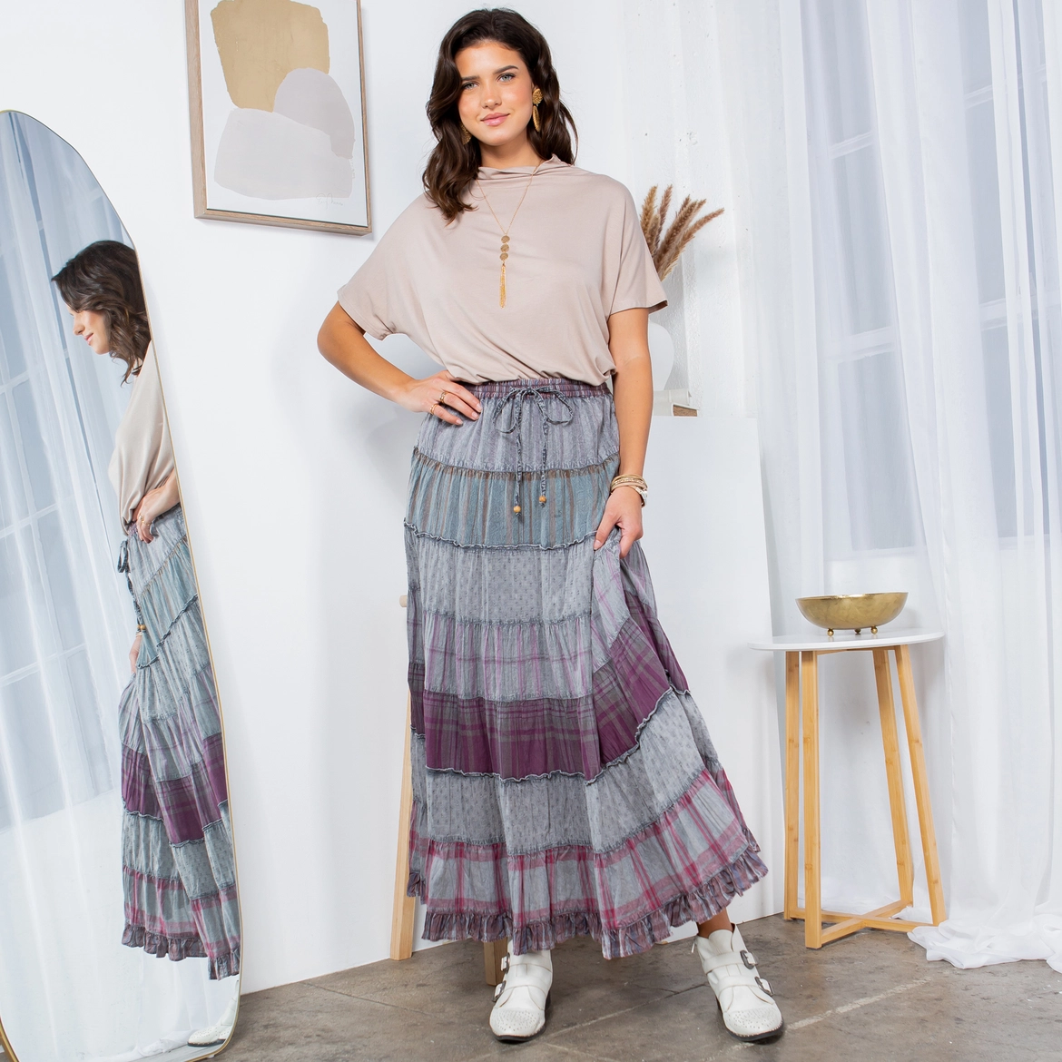 Vintage Vibes Crinkled Tiered Skirt