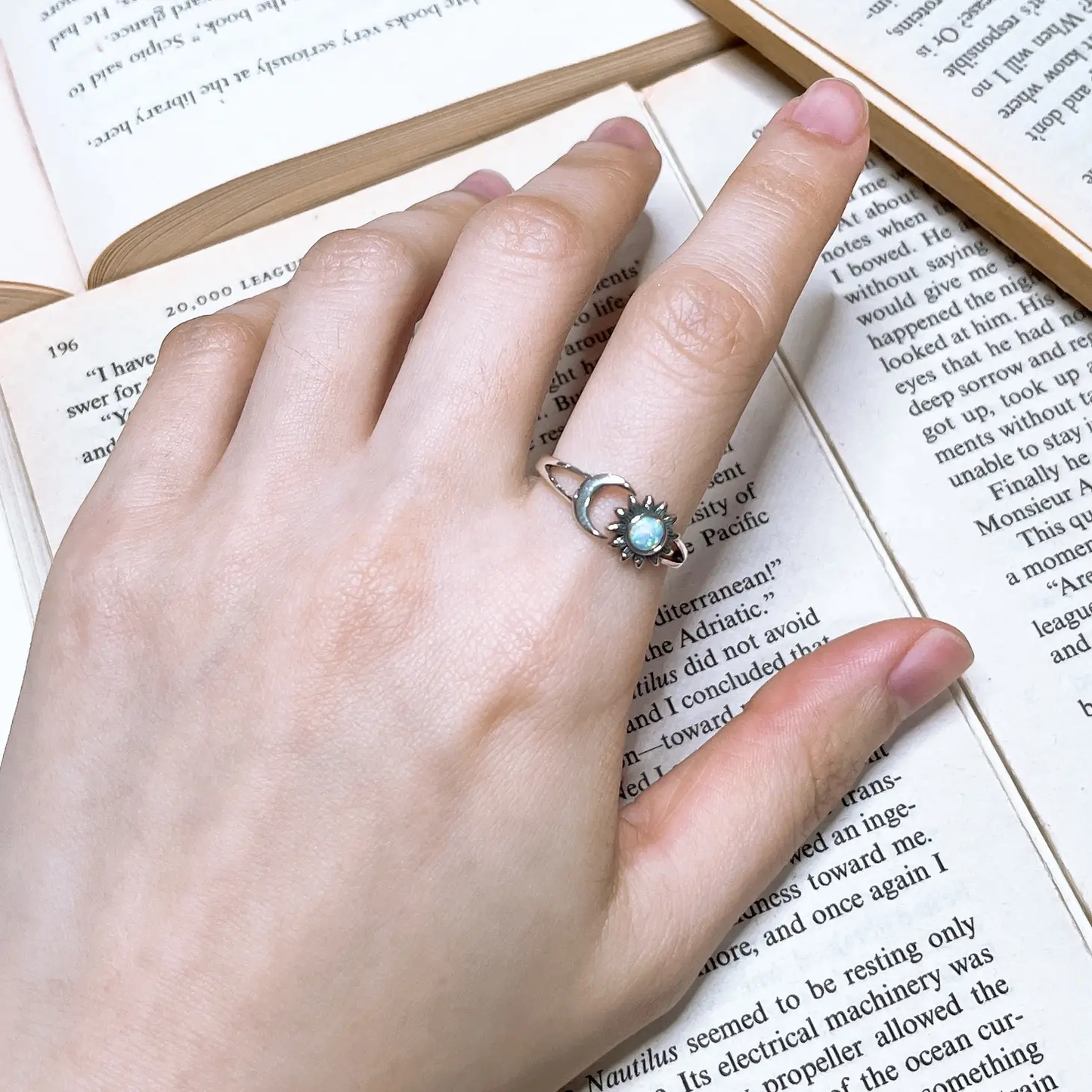 Sun & Moon White Opal Ring