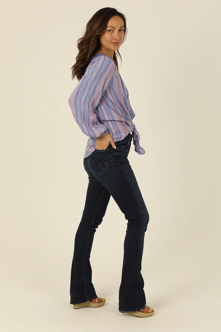 Striped Blouse w/ Crochet Trim Tie Waist