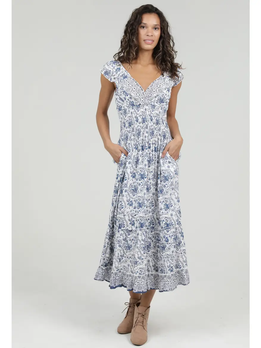 V-Neck Floral Smocked Waist Dress