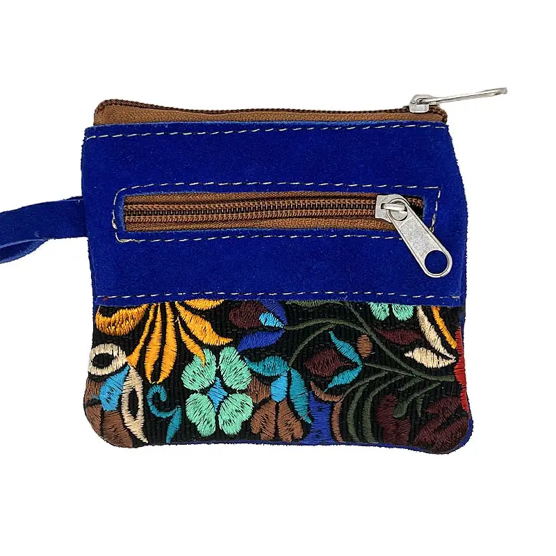 Embroidered Floral Suede Coin Purse