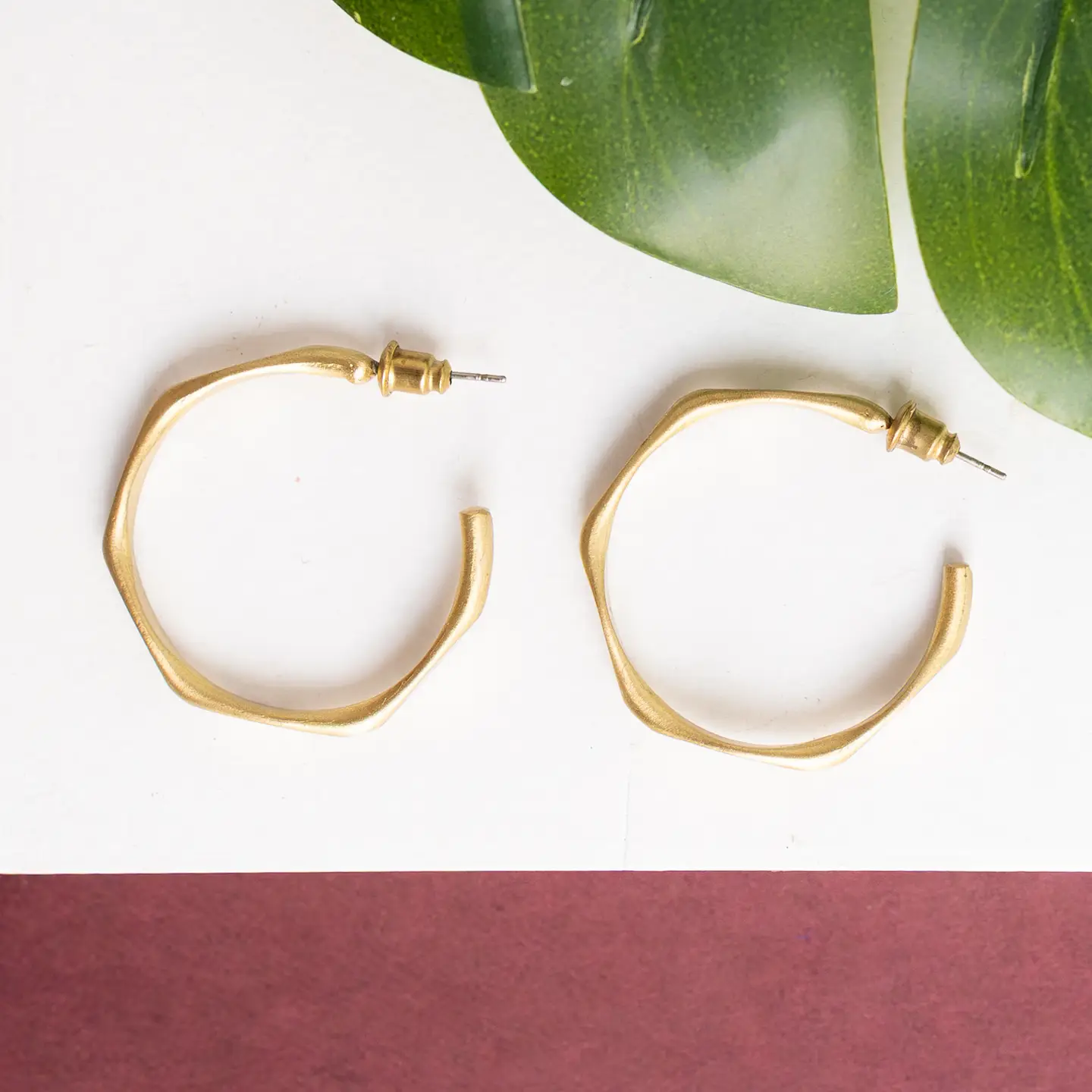 Hexagonal Hoop Gold Earrings