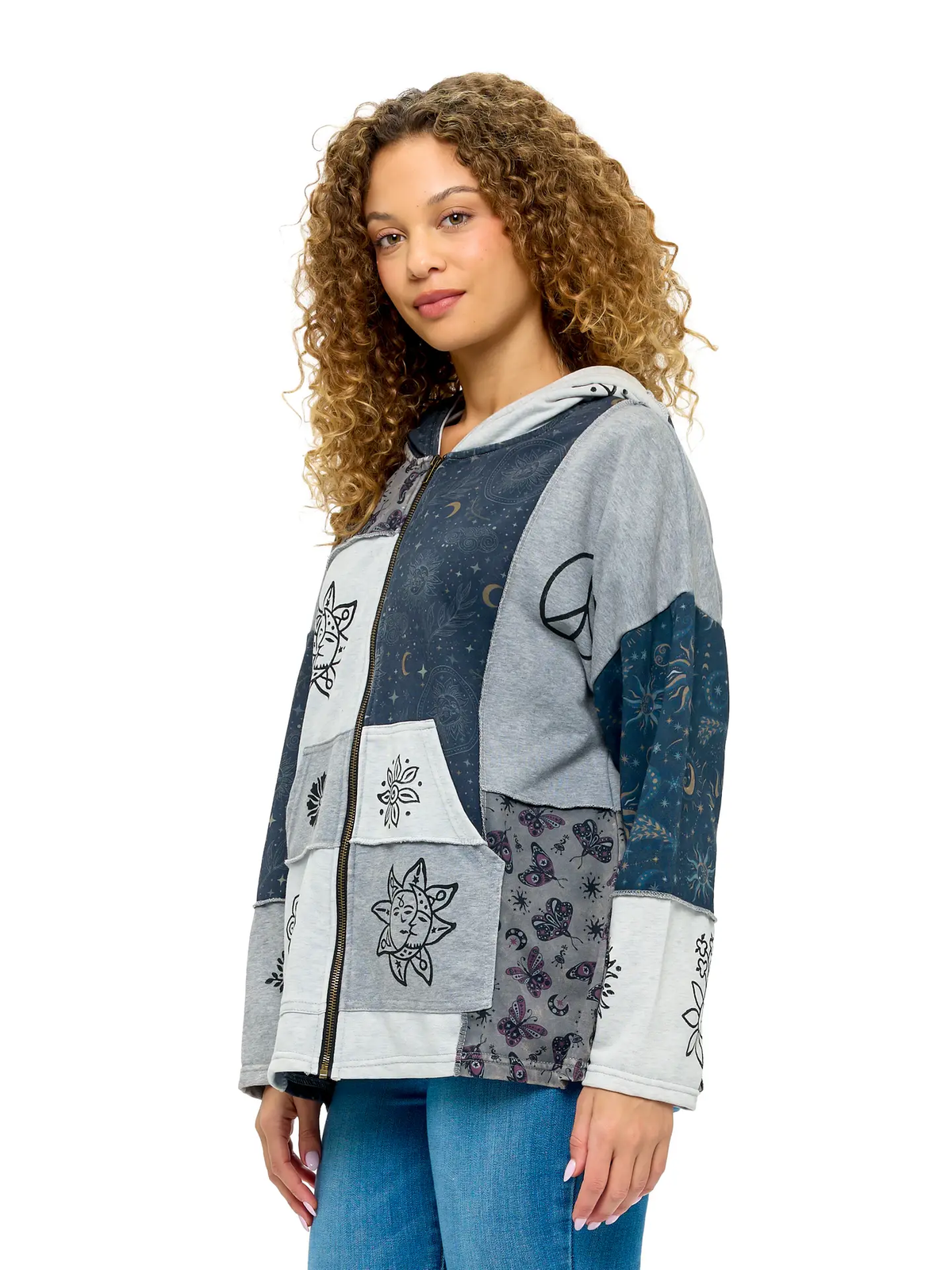 Zip Up Block Printed Celestial Jacket