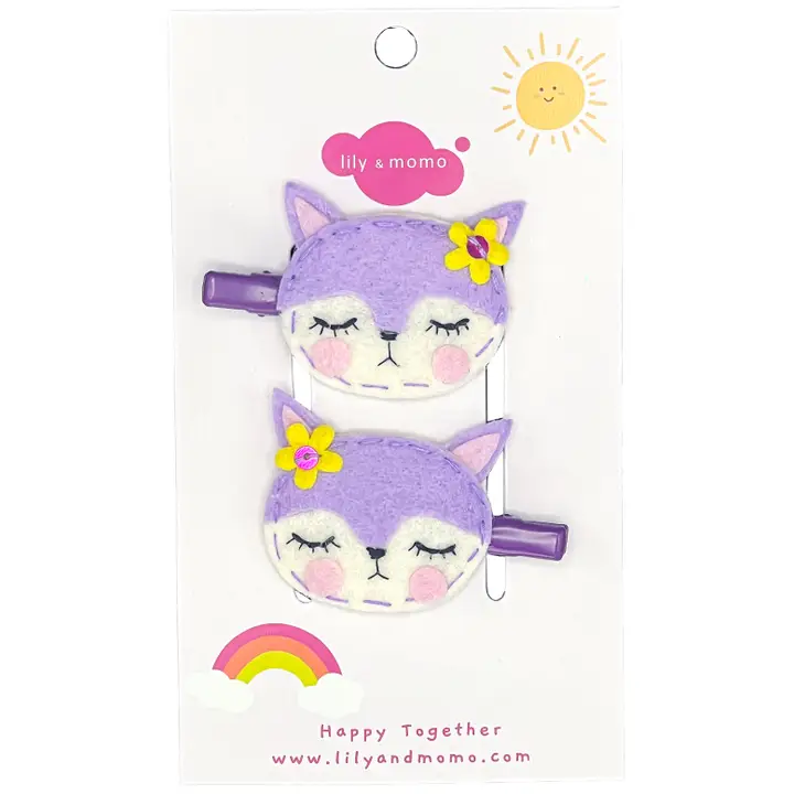 Lilac Cats Hair Clips