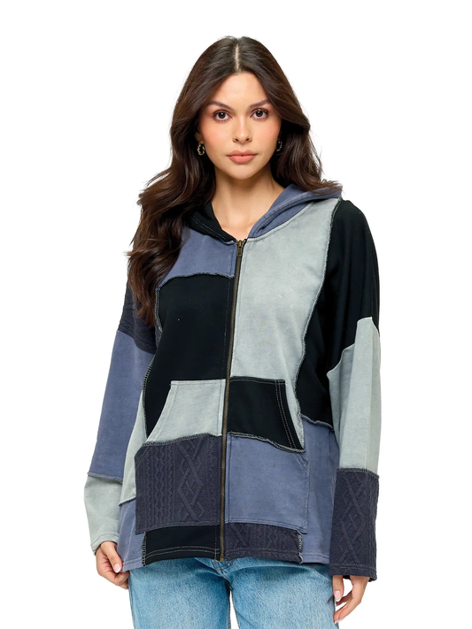 Zip Up Colorblock Patchwork Jacket