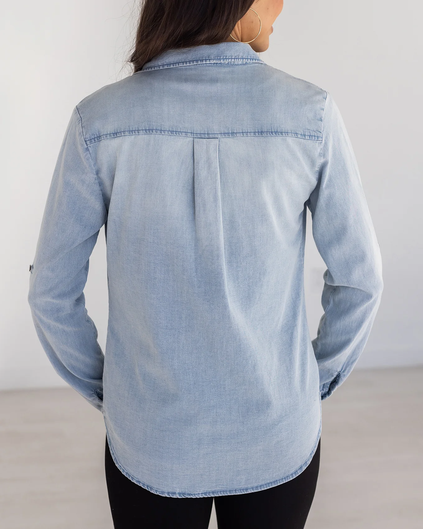 Stretch Chambray Button Up Top