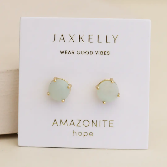 Round Amazonite Gold Earrings