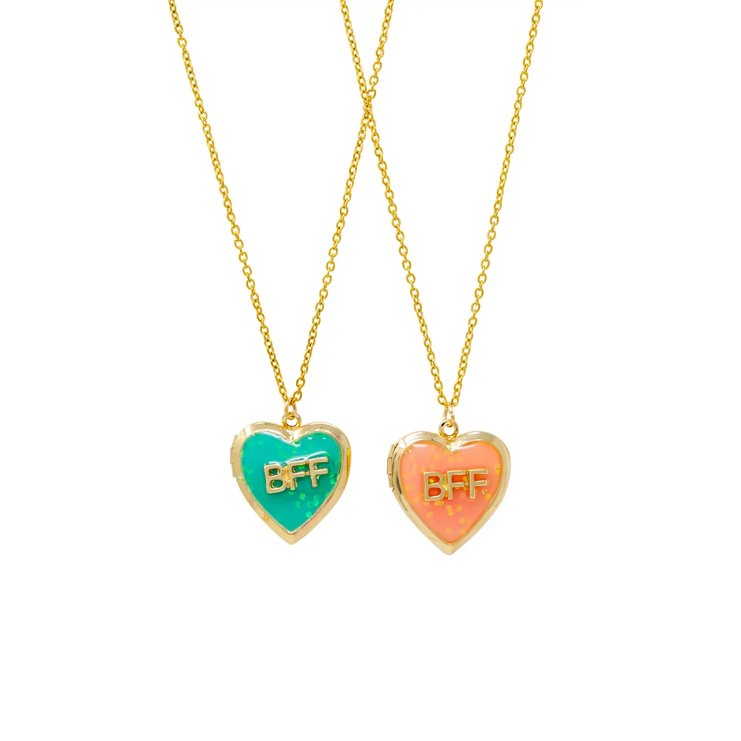 Girls Best Friends BFF Heart Locket Necklace Set