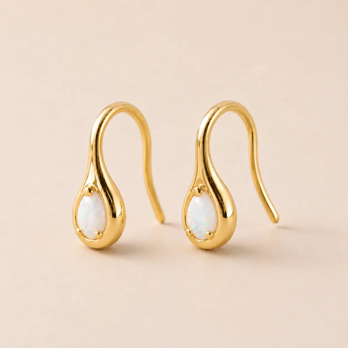 White Opal Mini Pear Drop Earrings