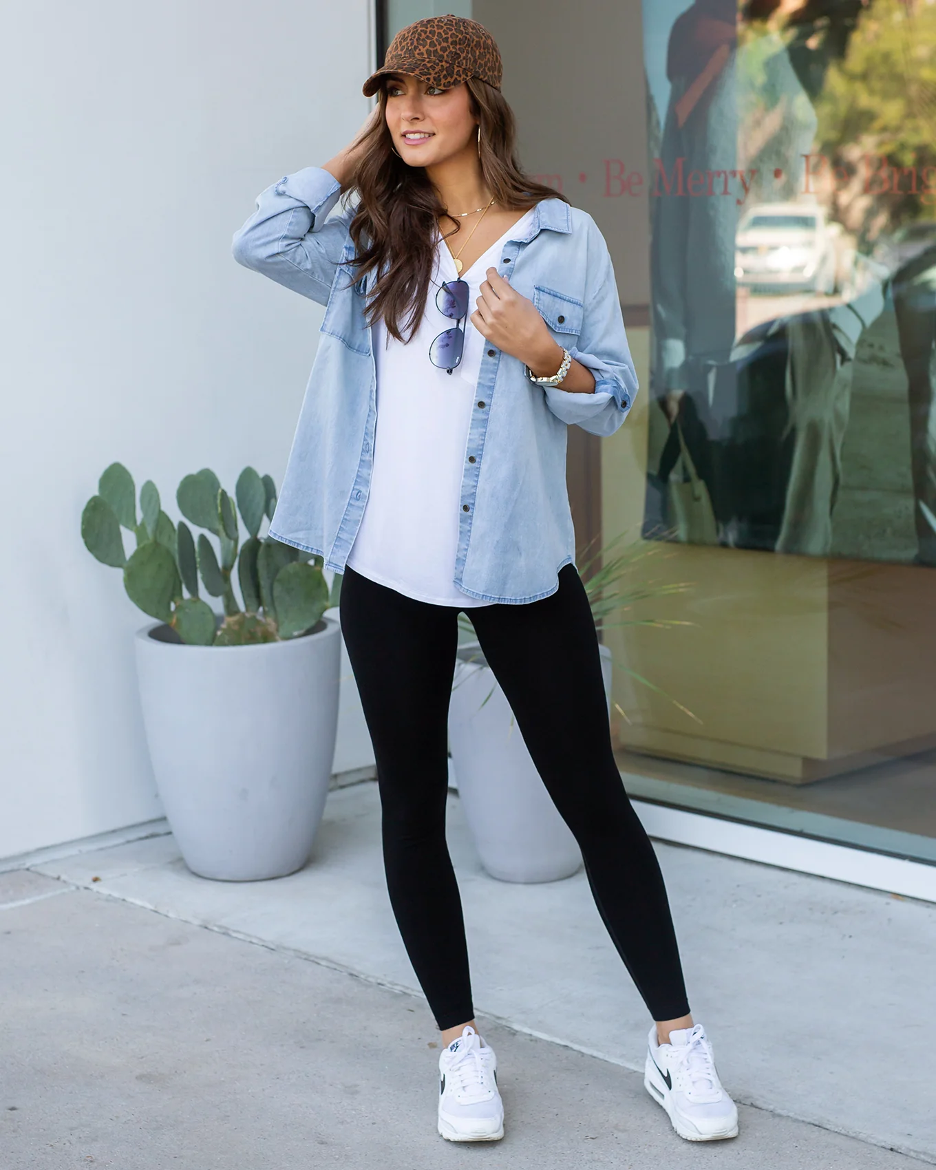 Stretch Chambray Button Up Top