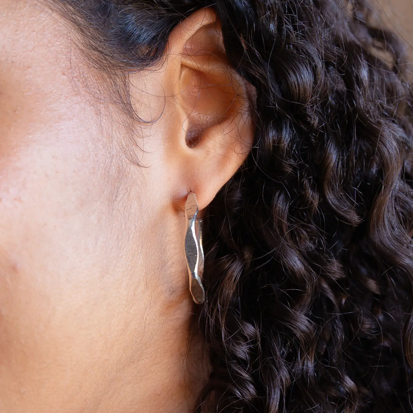 Hexagonal Hoop Silver Earrings