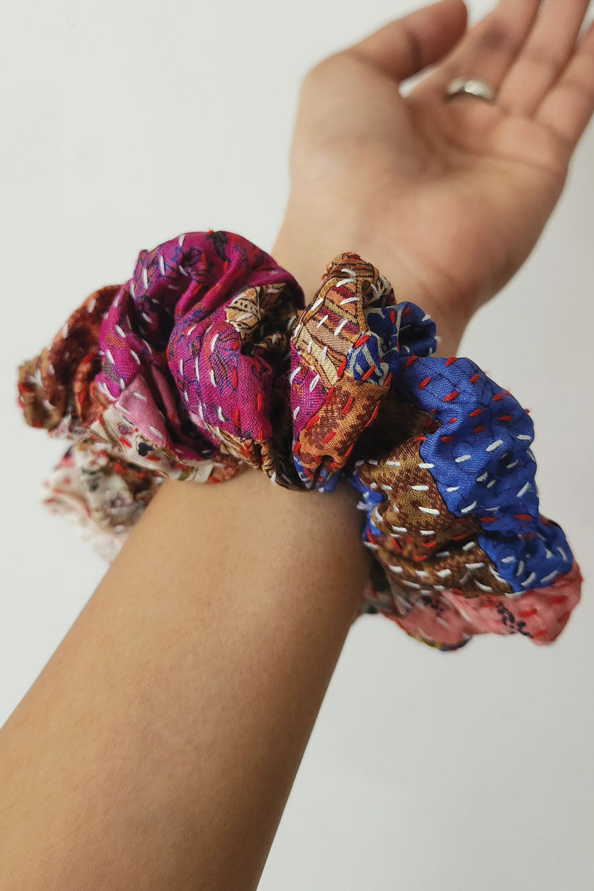 Silk Kantha Scrunchies Set of 2