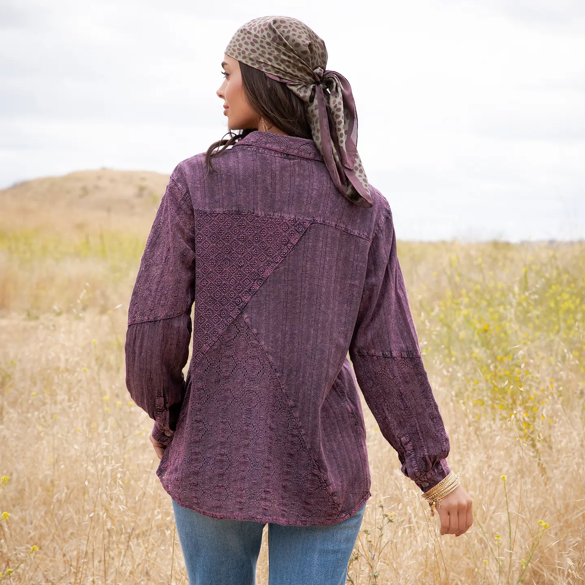 Vintage Washed Lace Patchwork Shacket Top