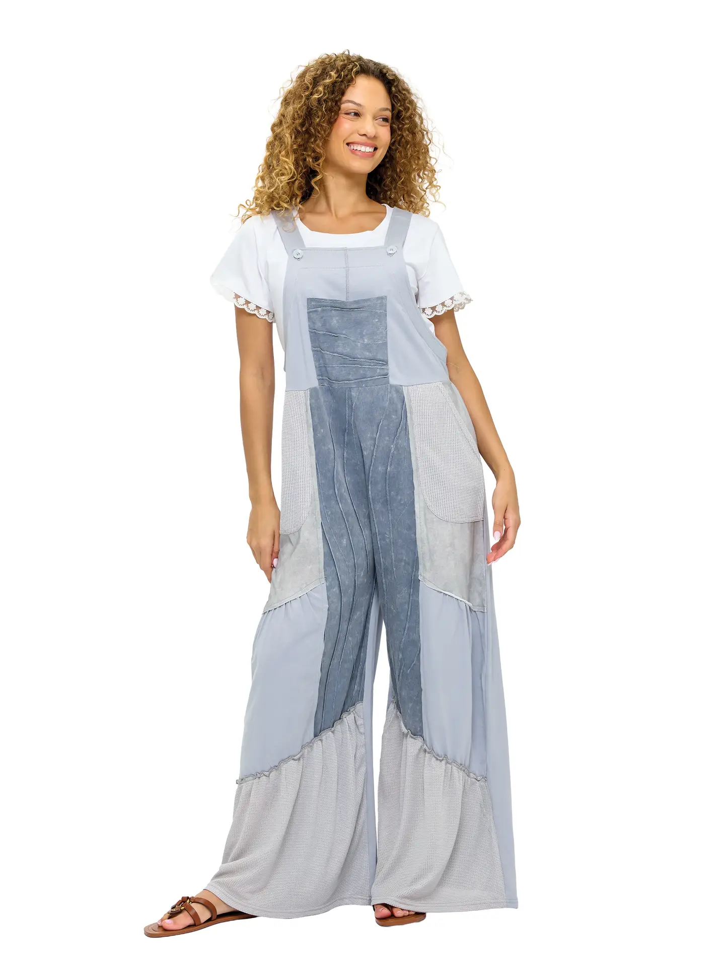 Flowy Vintage Washed Ruffled Overalls