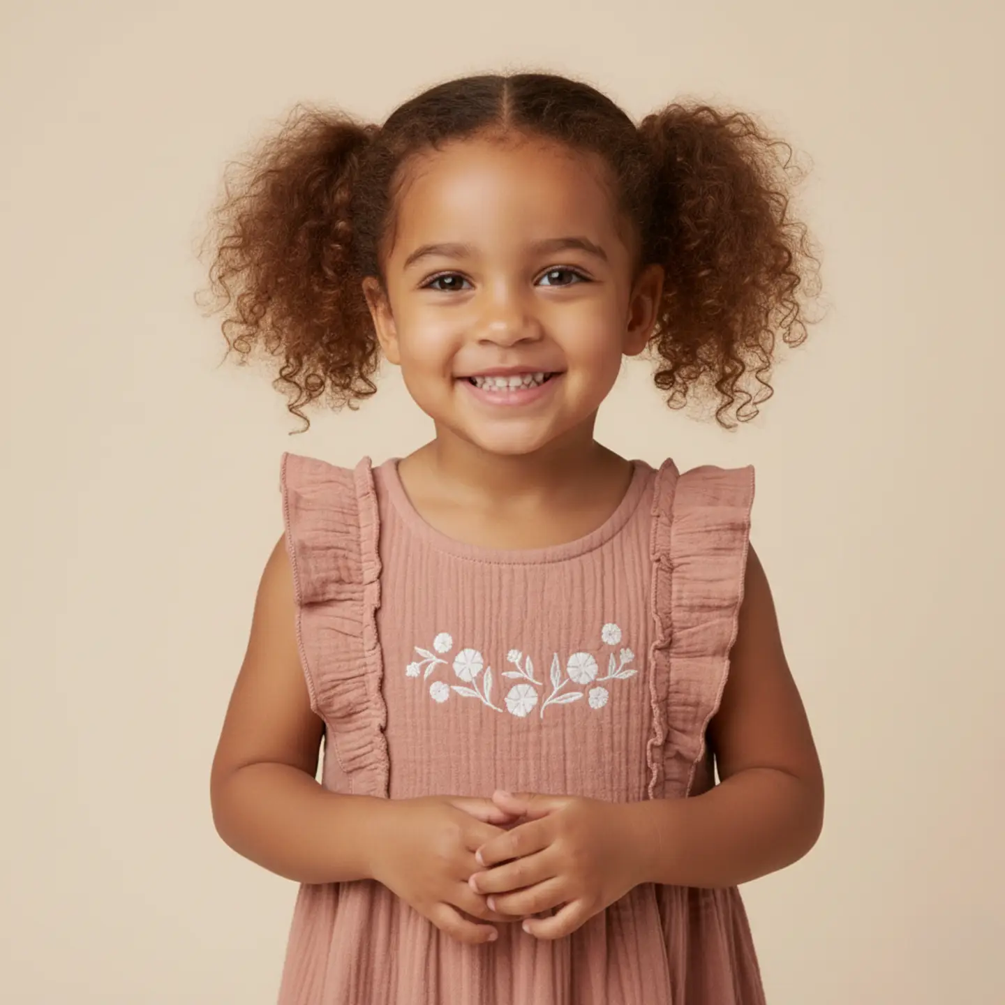 Girls Embroidered Clay Tiered Dress