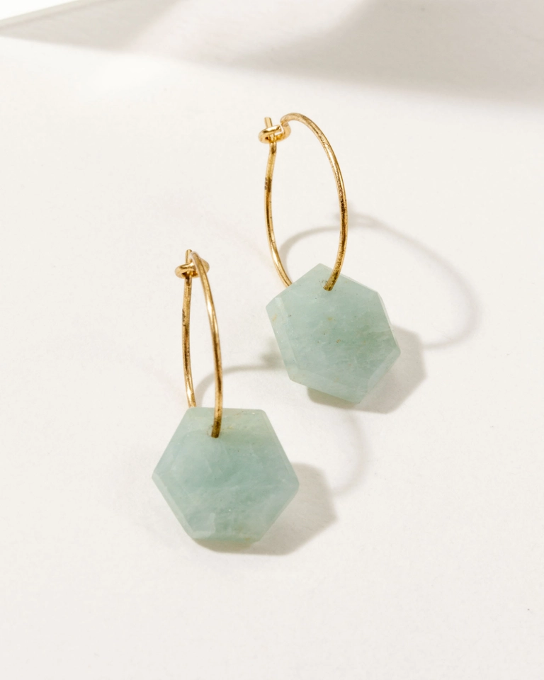 Geometry Mini Hoop Earrings Gold : Aquamarine