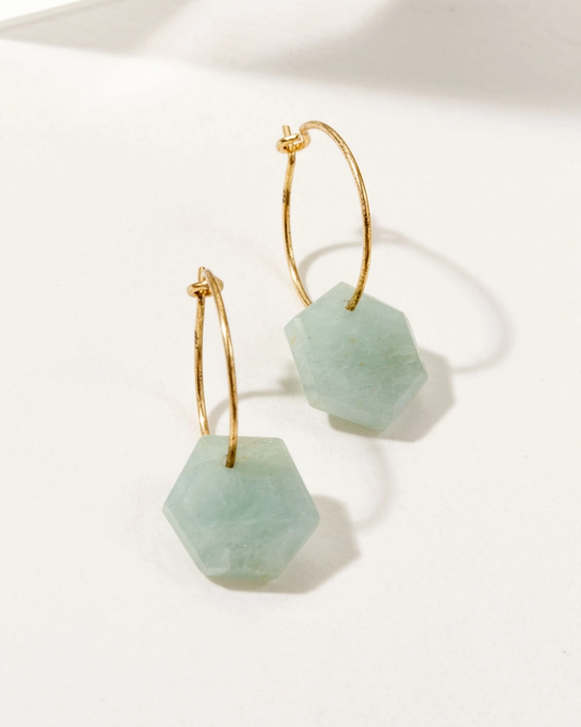 Geometry Mini Hoop Earrings Gold : Aquamarine