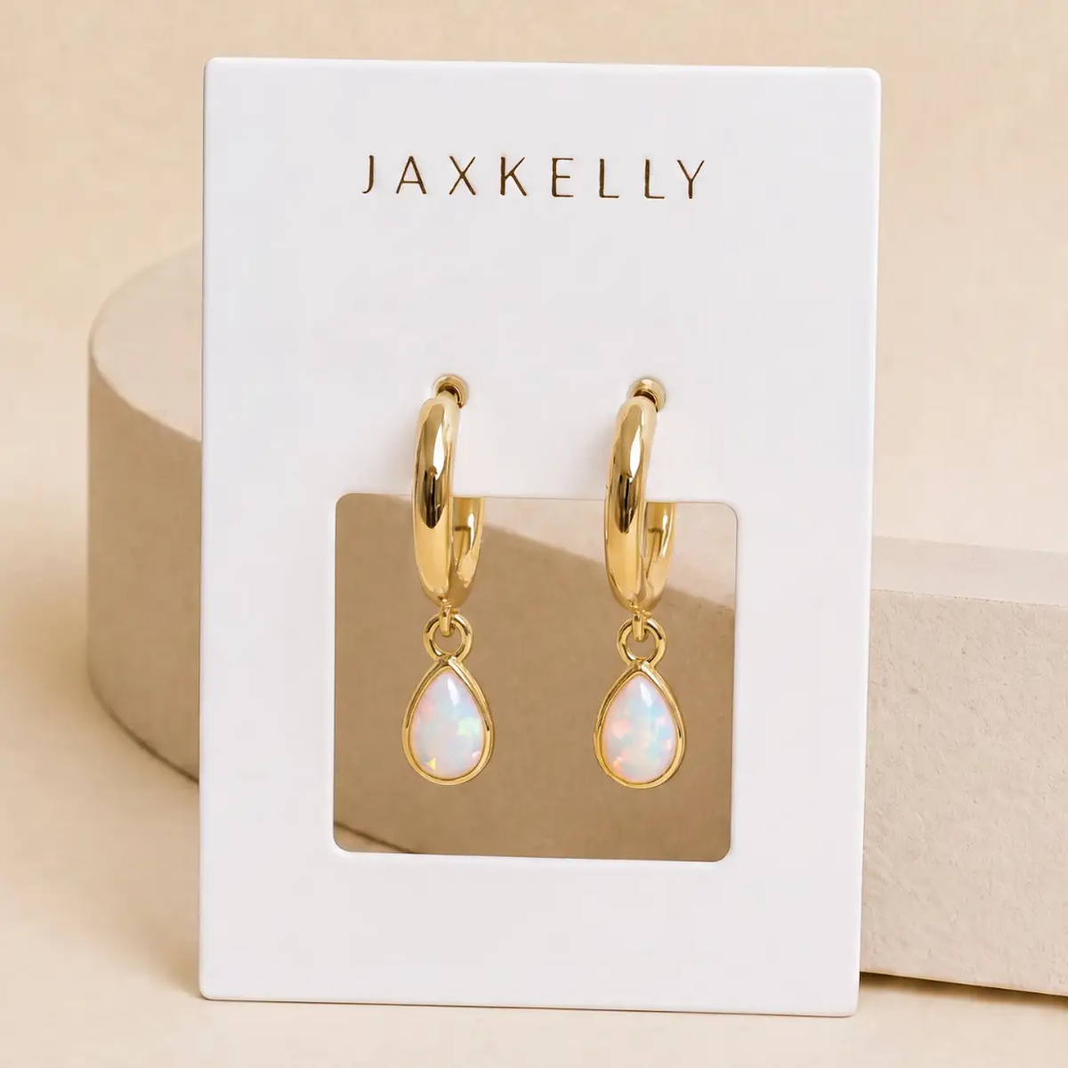 White Opal Teardrop Charm Hoop Earrings