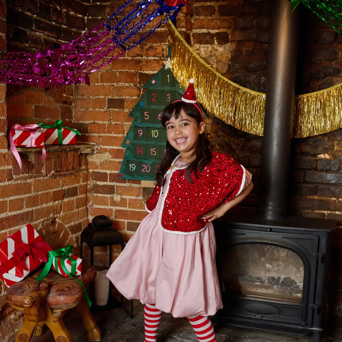 Girls Sequin Velvet Santa Headband