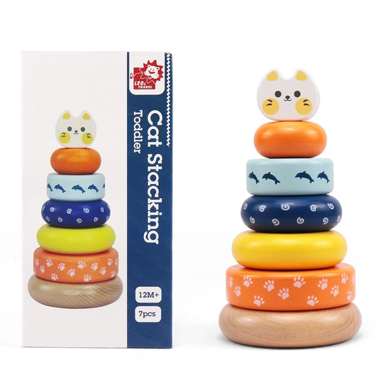 Wooden Cat Stacking Tower Toy