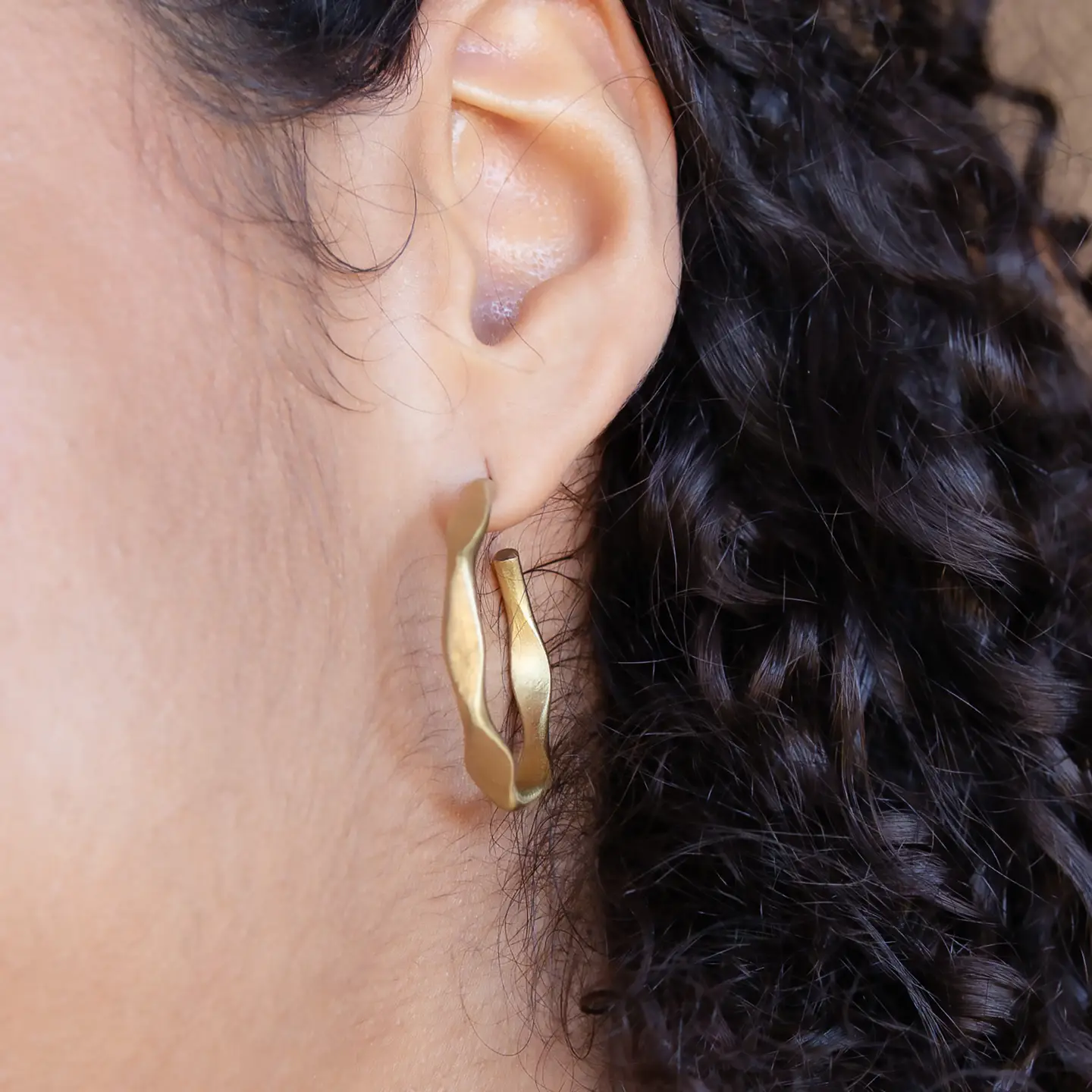 Hexagonal Hoop Gold Earrings
