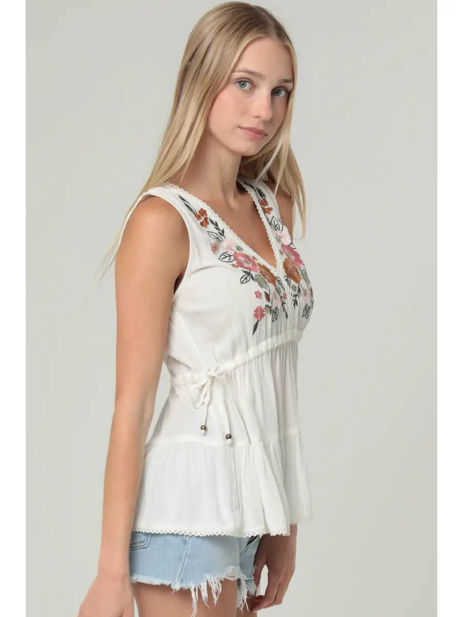 Embroidered V-Neck Top