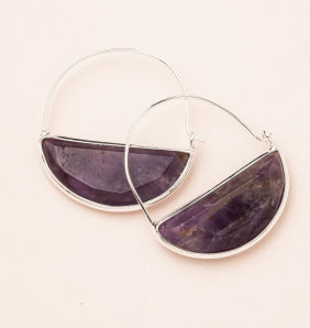 Stone Prism Hoops Amethyst -Silver